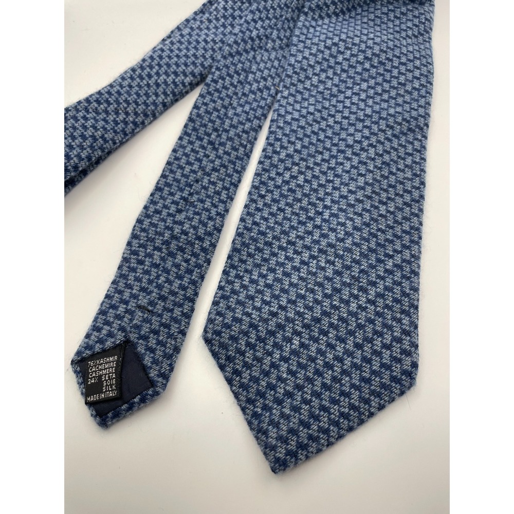 Pal Zileri Italy Blue Cashmere Silk Micro Check Necktie Men Accessory Luxury Tie